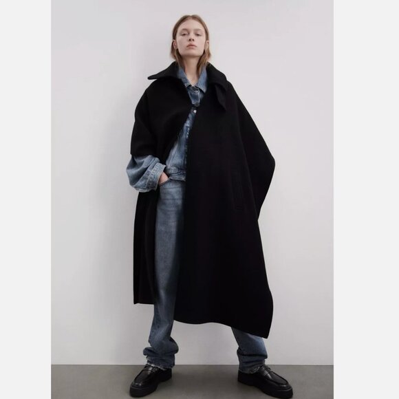Zara Black Oversized Coat - Picture 2 of 13